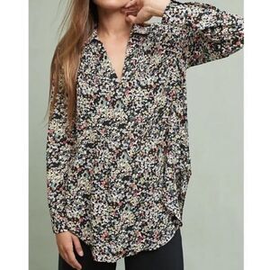 Anthropologie Maeve Matilda Floral Pin Tuck Pleat Button-Up Blouse
